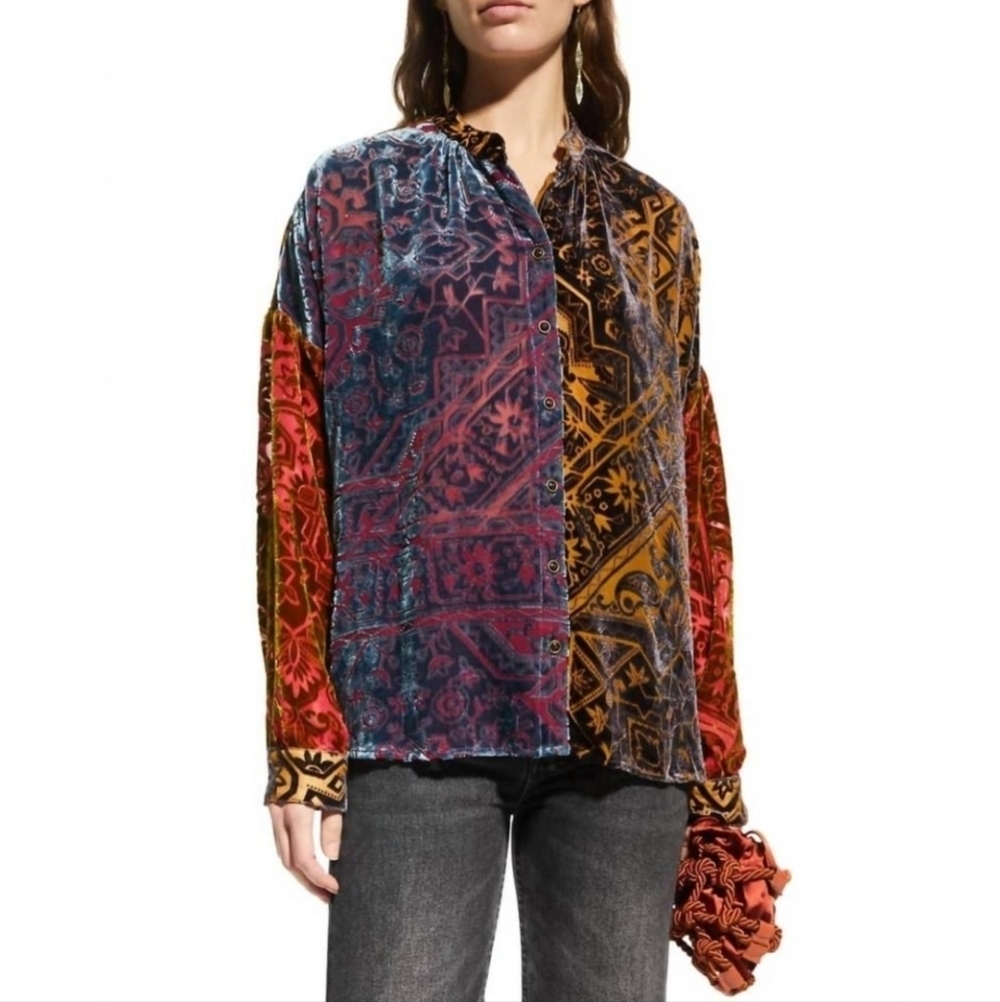 New Johnny Was Frida Long Sleeves All Over Print Button Down Shirt XS NWT